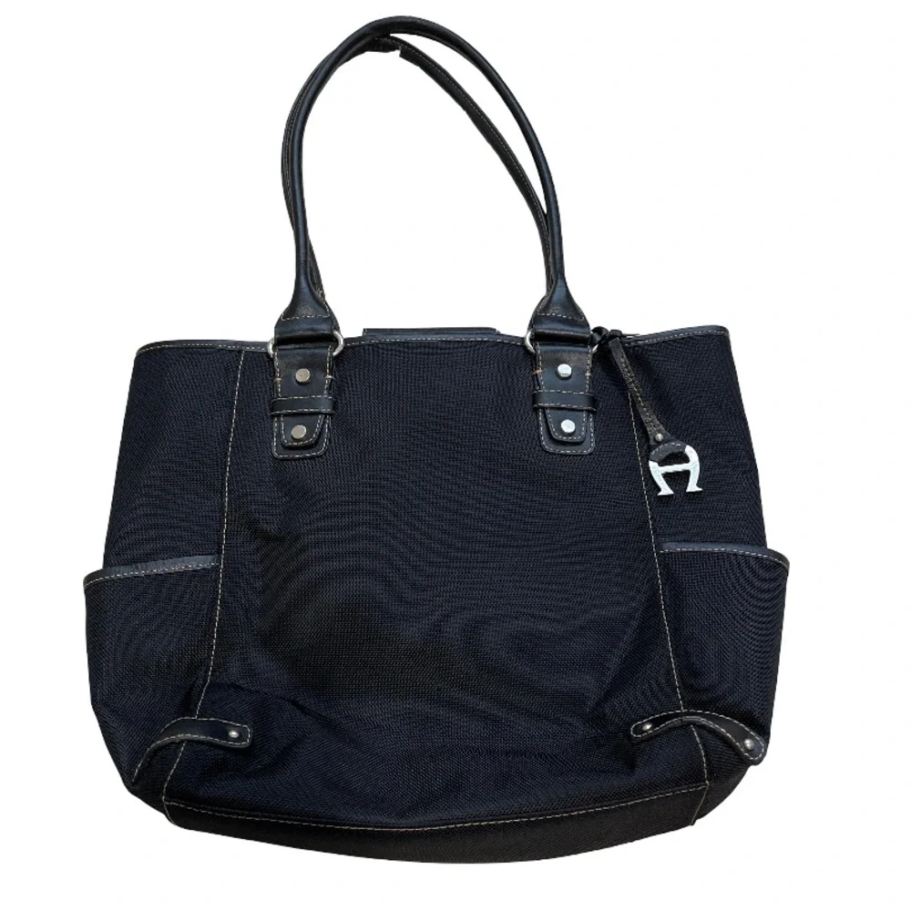 Etienne Aigner Elegant Black Canvas Tote Bag